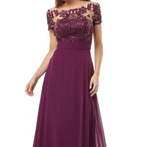 JS Collections Embroidered Illusion Bodice Gown